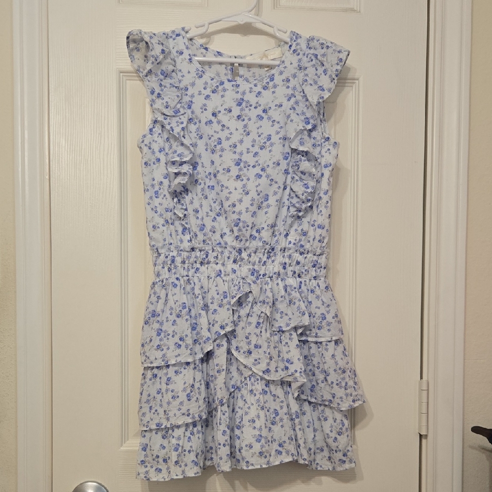 LoveShackFancy Blue Floral Ruffle Dress